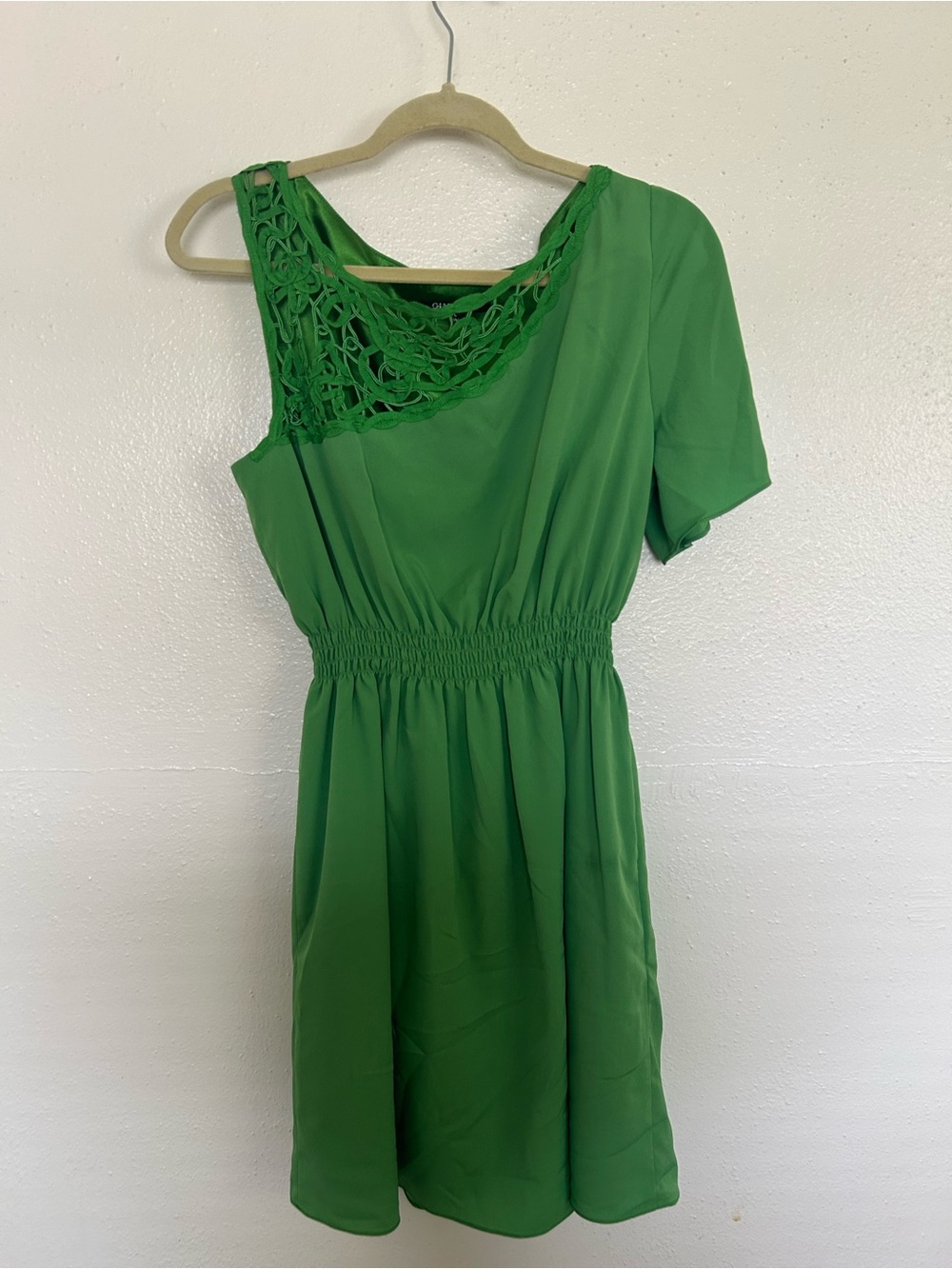 Gianni Bini Emerald One-Shoulder Crochet Detail Dress